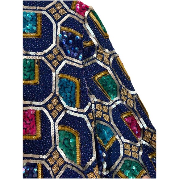 VTG i magnin 100% Silk Sequined Jewel Tone Dress Coat by Judith Ann Creations L - Picture 15 of 16